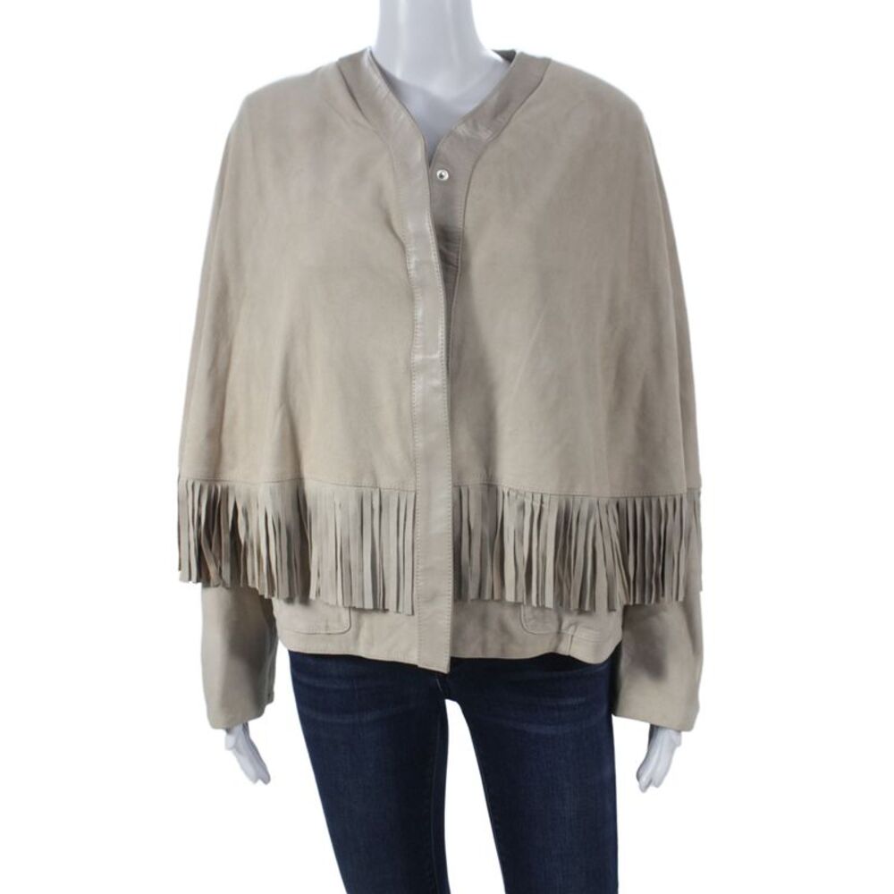 Dakota West Women Kimono Jacket Lambskin Beige Western Size L